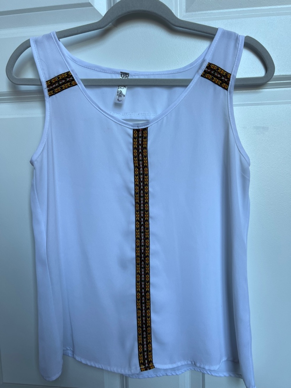White Embroidered Trim Sleeveless Top
